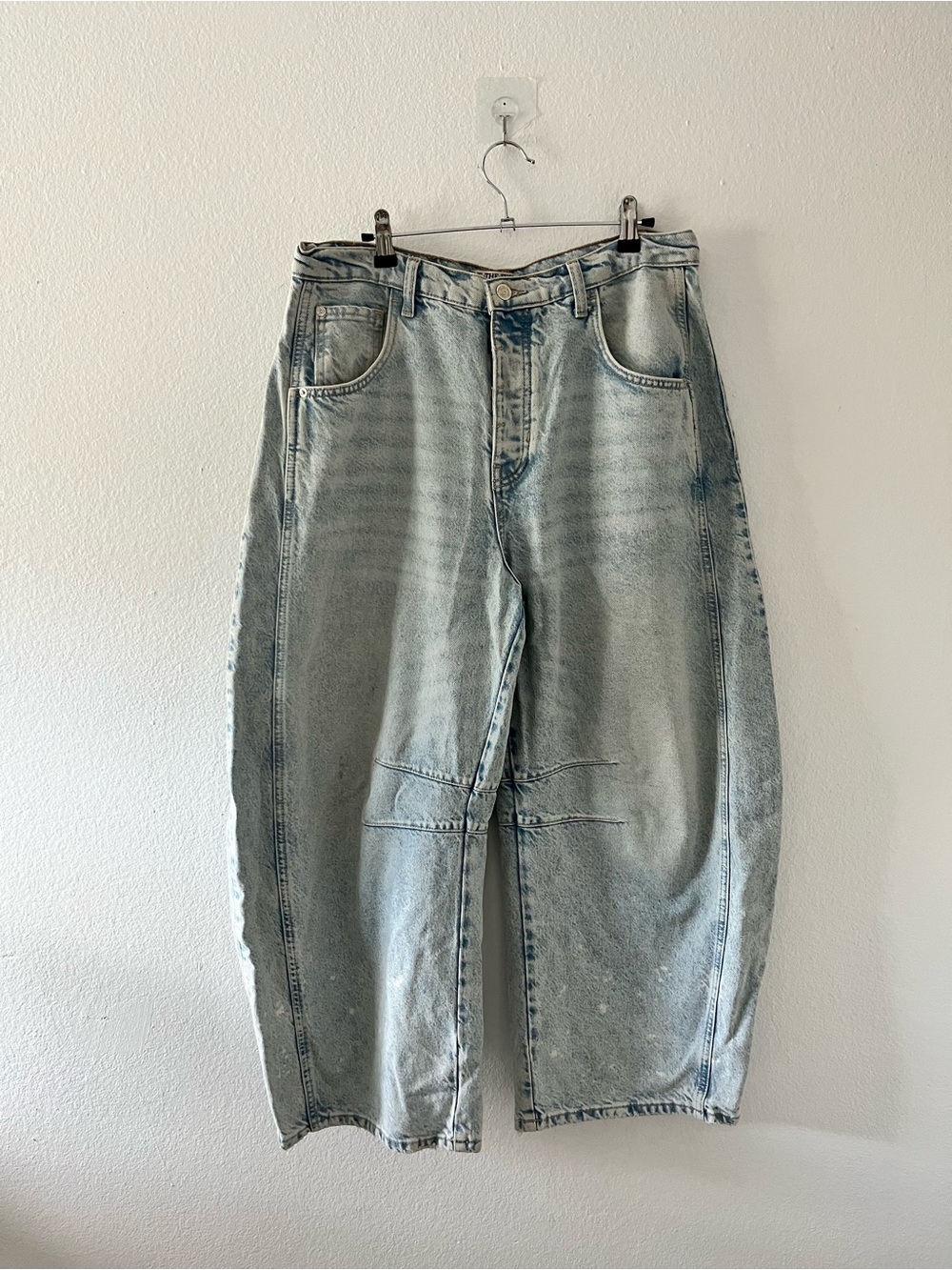 Free People We The Free Good Luck Mid-Rise Barrel Jeans Aegean Slouchy 31 - Picture 3 of 9